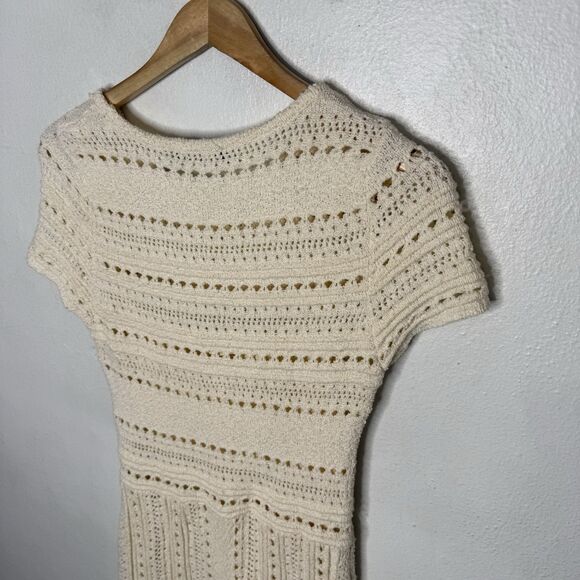 Zara Ivory Openwork Knit Dress Short Sleeve  Spring Fit & Flare Women’s Small - Picture 7 of 10